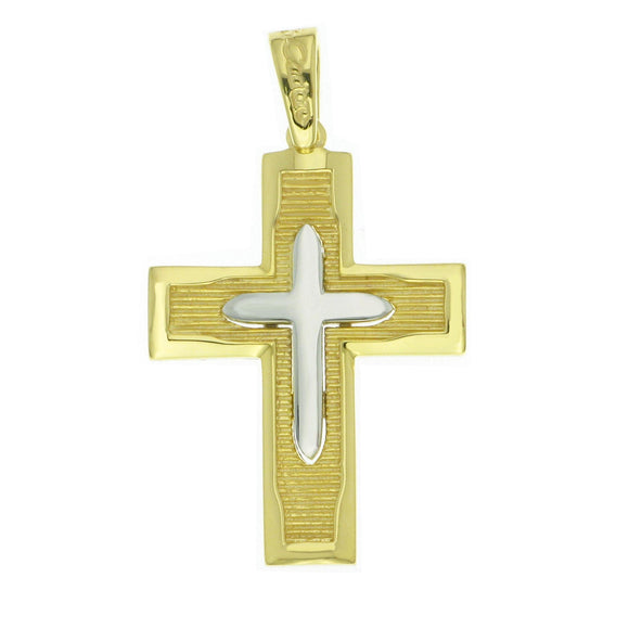 14K White and Yellow Gold Greek Cross 3.4 GR