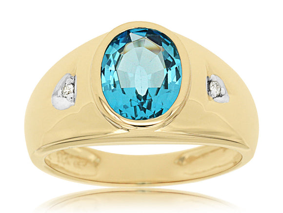 MEN'S DIAMOND &BLUE TOPAZ RING (3817B)
