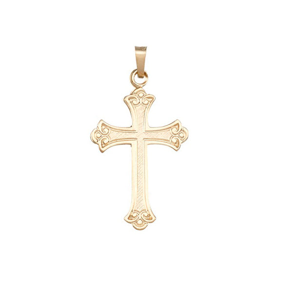14 KT YELLOW GOLD CROSS WITH FANCY DESIGN - SOLID - 1 1/4 X 5/8 - INCH
