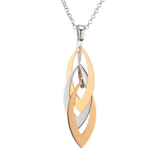 Sterling Silver and Yellow Gold Plated Layers Marquise Necklace